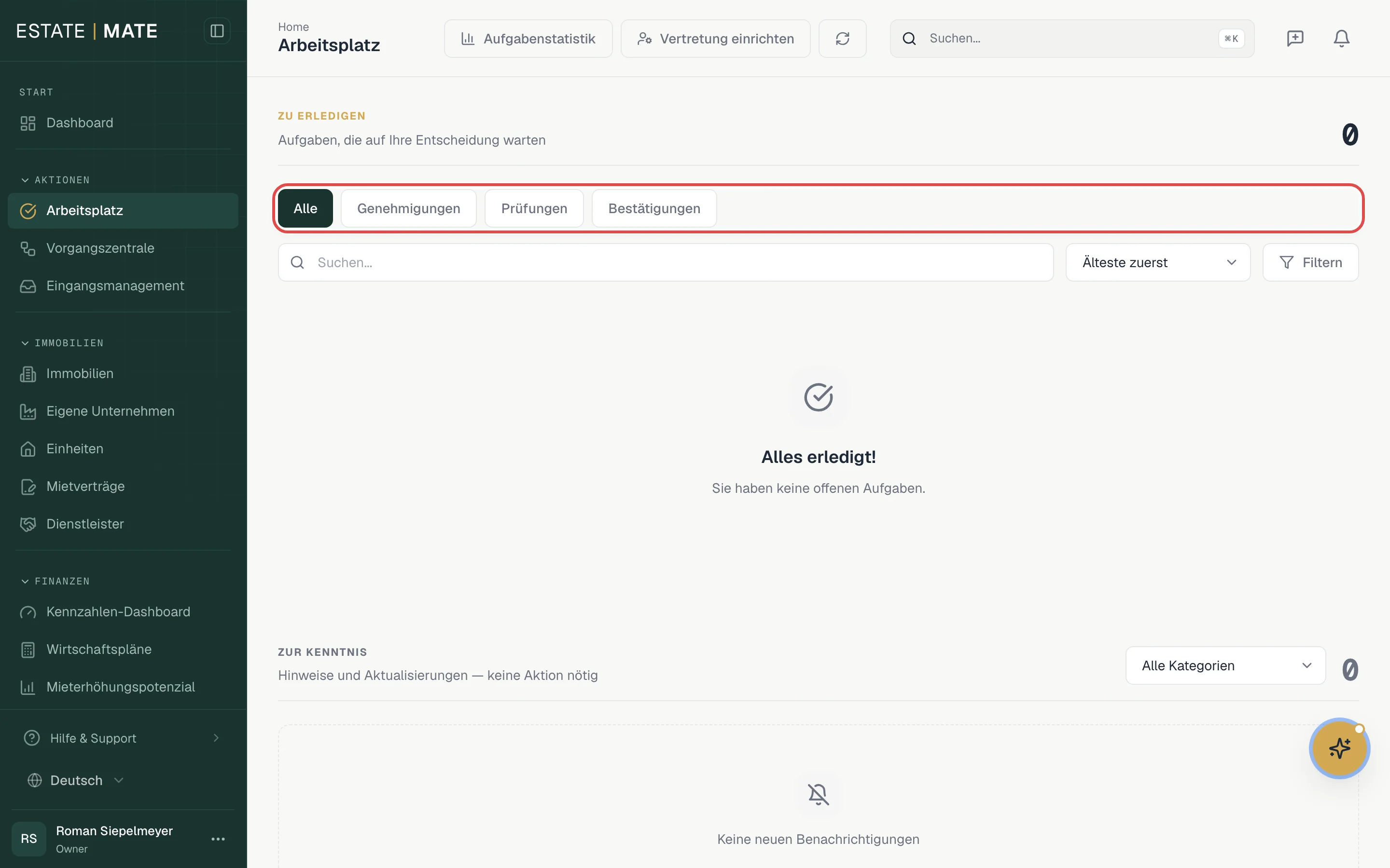 Filter nach Aufgabentyp