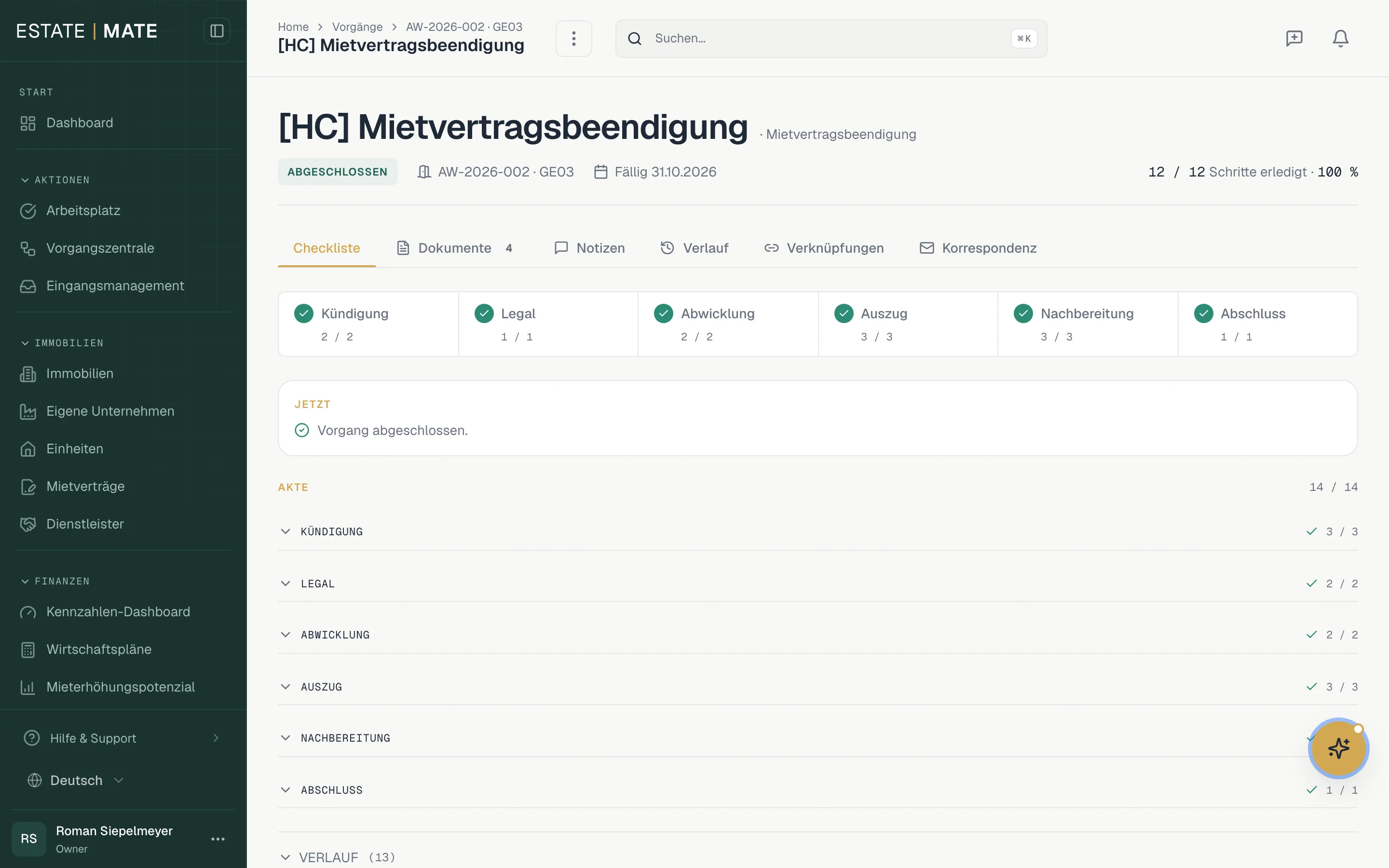Vorgang abschließen
