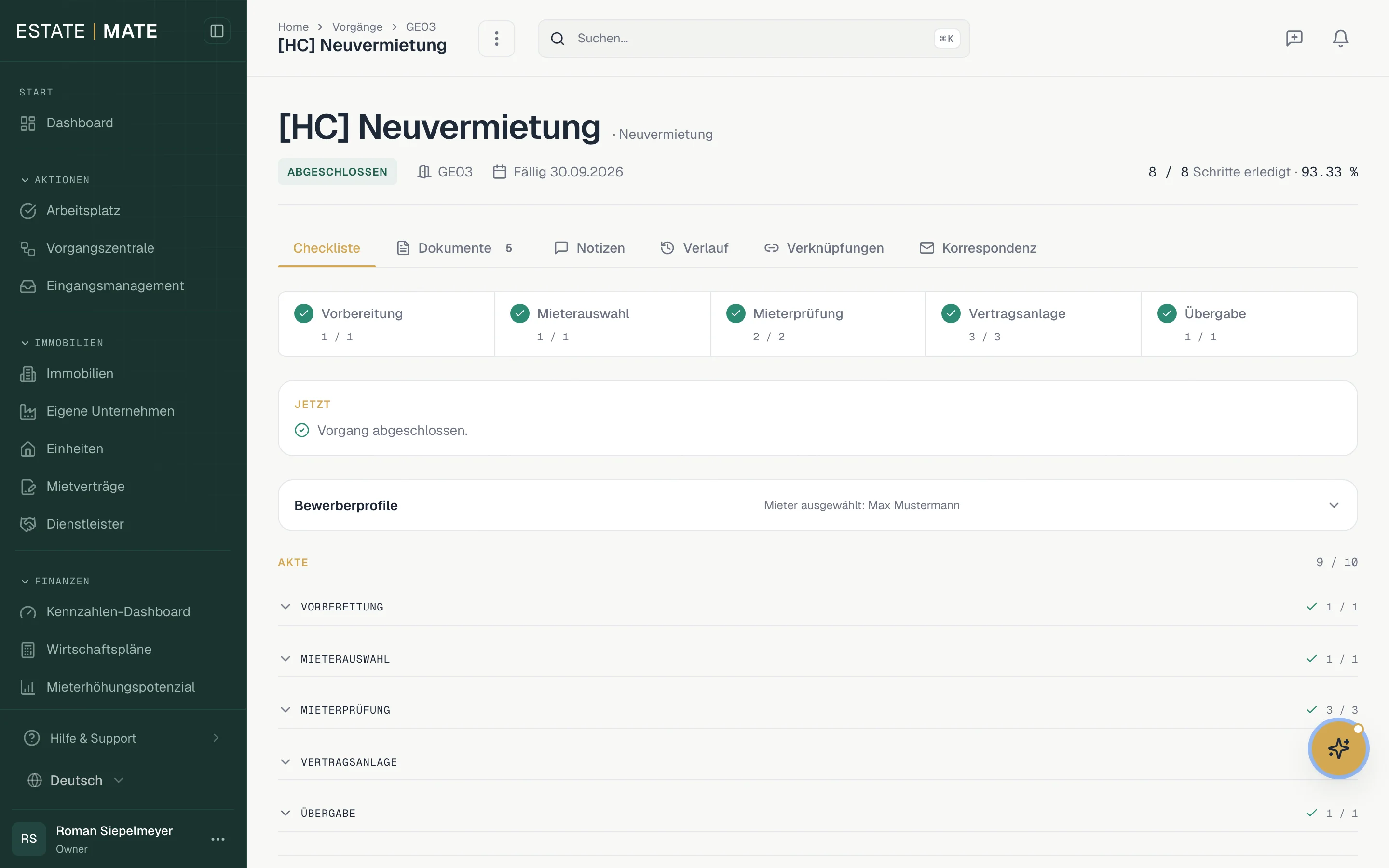 Vorgang abschließen